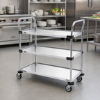 Thumbnail image #2 for Metro Super Erecta MW404 Standard-Duty Chrome-Plated Steel 3-Shelf Utility Bus Cart, 36 x 21 in., 2 Wire and 1 Solid Shelf, Dual Push Handles