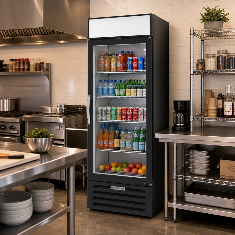 Product image #3 for Beverage-Air MarketMax 27-1/4 in. One-Section Reach-In Glass Door Merchandiser Refrigerator, 19.08 Cu. Ft., Bottom-Mounted, Black