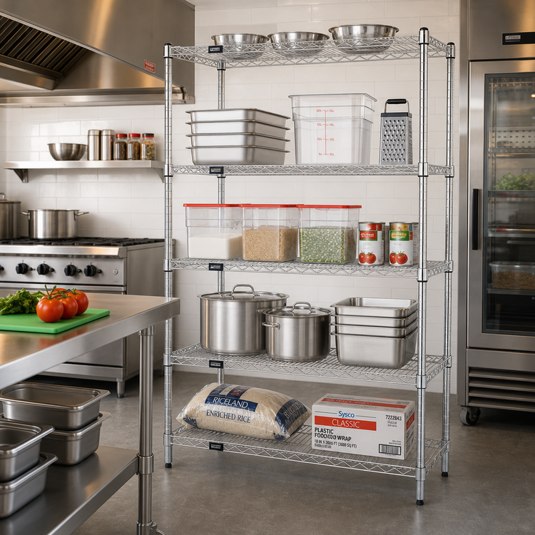 Product image #2 for Quantum 36 Inch W x 30 Inch D x 63 Inch H 5-Shelf 304 Stainless Steel Wire Shelving Starter Kit