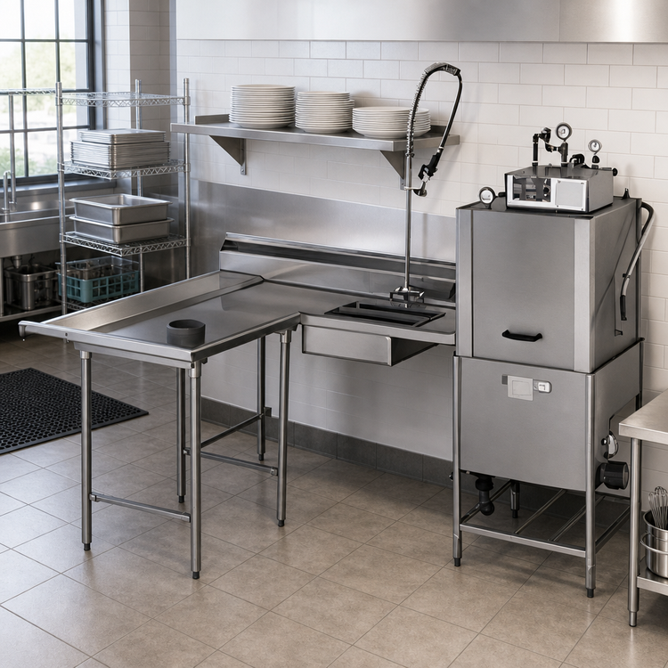 Product image #2 for Eagle Group Island Soiled Dishtable with Dish Landing Shelf, Right-to-Left, 30-Inch Working Depth