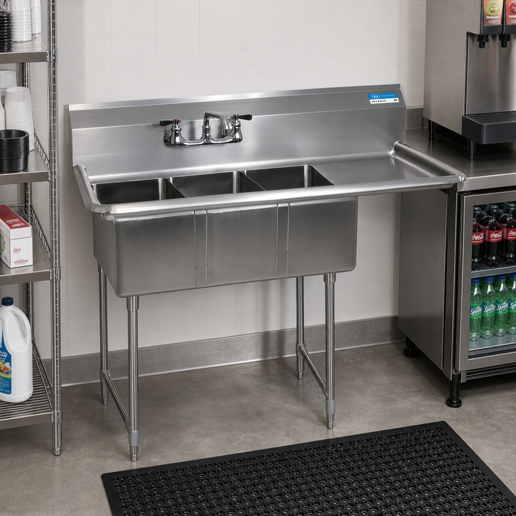 Product image #2 for BK Resources 3-Compartment Stainless Steel Convenience Store Sink with Right 15-Inch Drainboard