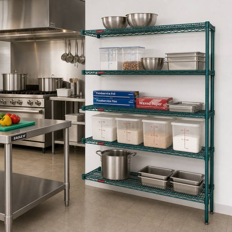 Product image #2 for Eagle Group Valu-Gard 5-Tier Add-On Wire Shelving Unit, 48 x 24 x 74 Inches, Green Epoxy Finish