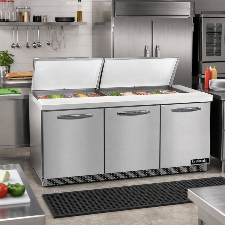 Product image #2 for Continental Refrigerator Mighty Top SW72N27M-FB 72" Front Breather Three-Section Refrigerated Sandwich Prep Table