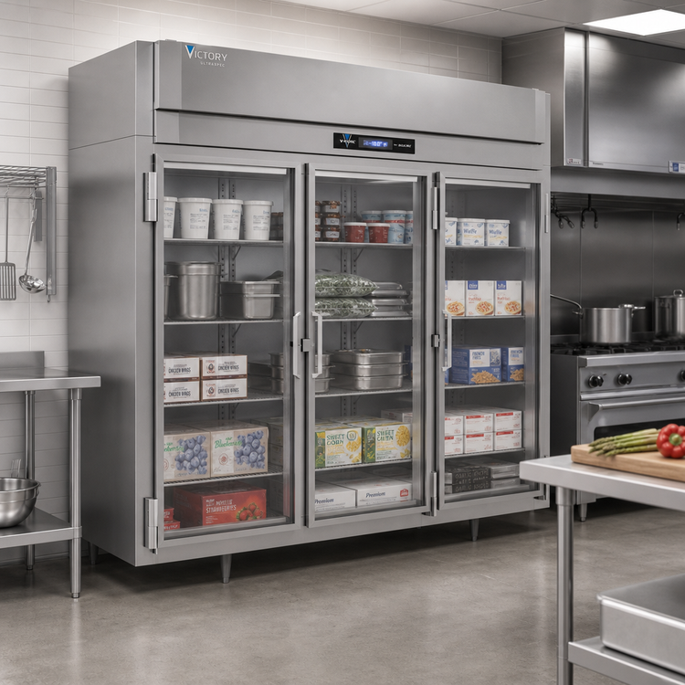 Product image #3 for Victory UltraSpec™ FSA-3D-S1-EW-G-HC Three-Section Reach-in Glass Door Freezer with V-Core™