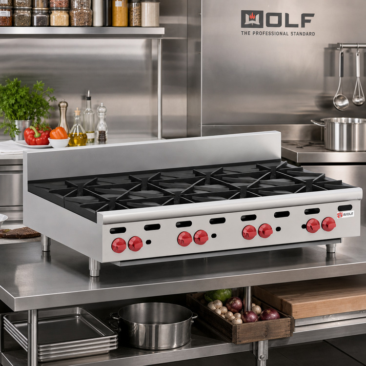Product image #2 for Wolf Achiever AHP848 48-Inch Countertop Gas Hotplate, 8-Burner, 240,000 BTU