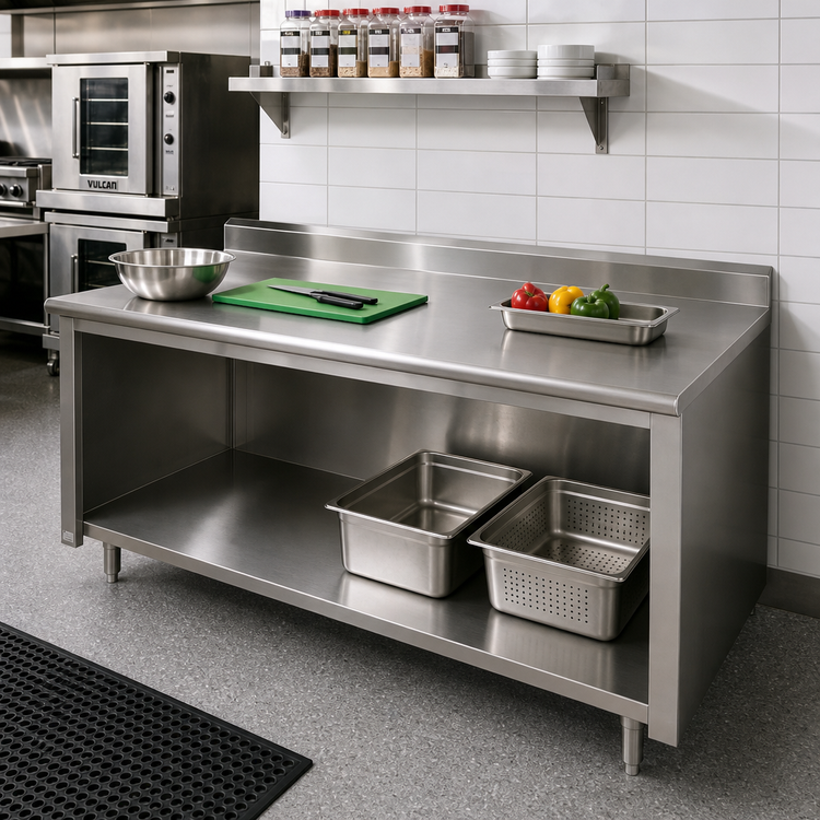 Product image #2 for Advance Tabco Special Value Series 72 Inch x 24 Inch 16 Gauge 304 Stainless Steel Open Base Work Table with 5 Inch Backsplash