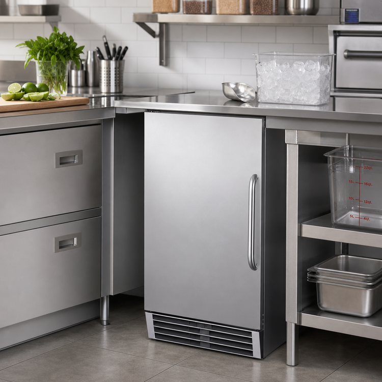 Product image #3 for Summit Commercial Full-Size Dice Undercounter Ice Maker with 25 lb Bin, Built-In Pump, and Stainless Steel Finish