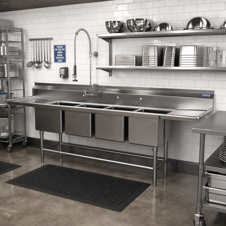 Product image #2 for Eagle Spec-Master FN Series 4-Compartment Commercial Sink with 36" Right-Hand Drainboard