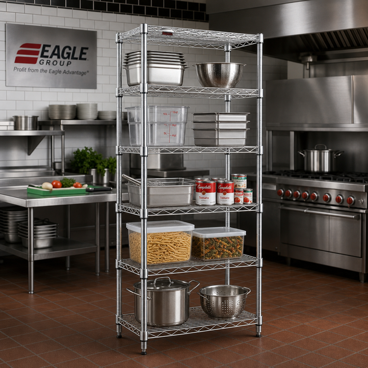 Product image #2 for Eagle Group 5-Tier Starter Wire Shelving Unit, 24 x 24 x 74 Inches, Chrome-Plated