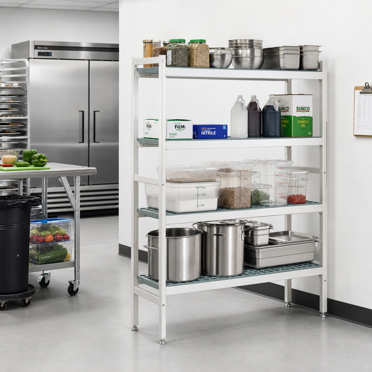 Product image #2 for Fermostock 4-Tier Stationary Starter Polymer Shelving Unit, 47 in. W x 14 in. D x 66 in. H