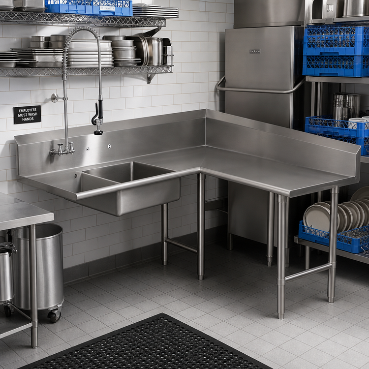 Product image #2 for John Boos Pro-Bowl Right-to-Left Corner Soiled Dishtable with 20 x 20 x 8 Sink Bowl