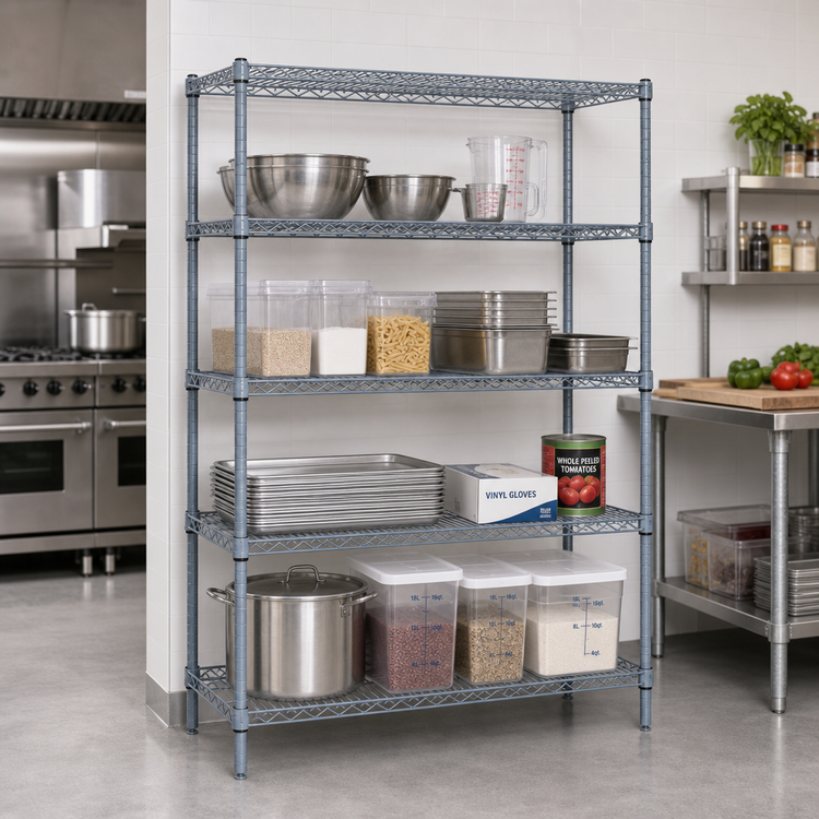 Product image #2 for Quantum Gray Epoxy Stationary Wire Shelving Starter Kit, 72" W x 14" D x 63" H, 4 Shelves