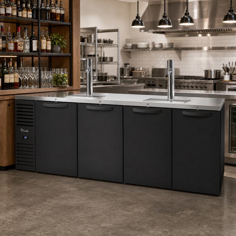 Product image #2 for True Premier Bar 108-Inch Four-Section Refrigerated Draft Bar Cooler with 2 Beer Columns