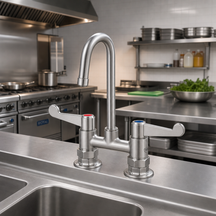 Product image #2 for T&S equip 4" Deck Mount Base Faucet with Rigid Gooseneck and 4" Wrist Handles