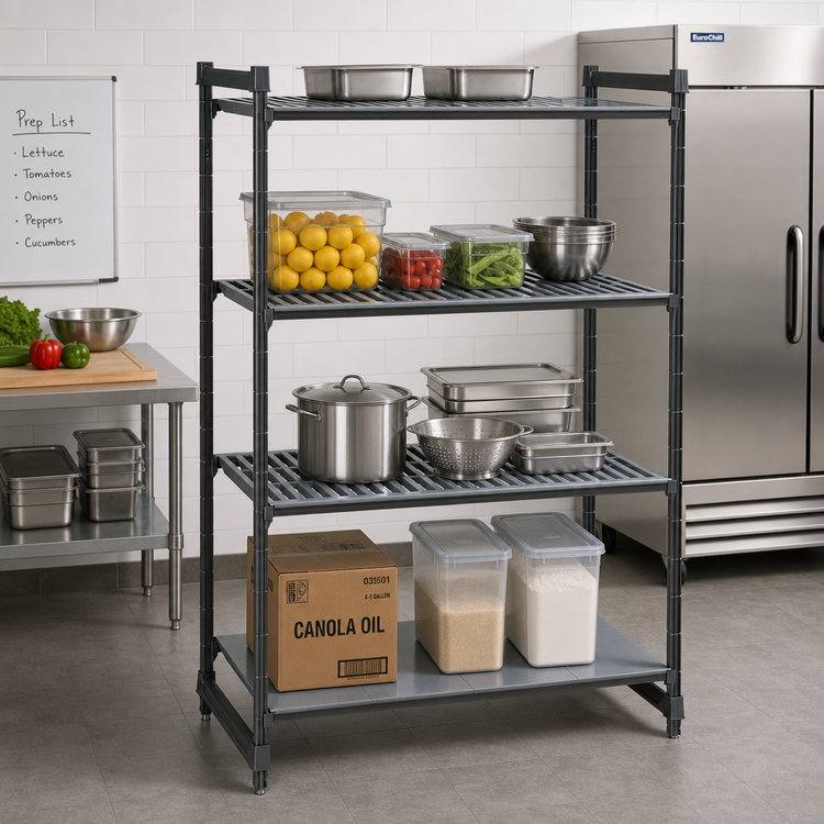 Product image #2 for Cambro Camshelving Basics Plus 4-Tier Stationary Starter Unit, 18 x 54 x 72 Inches, Brushed Graphite