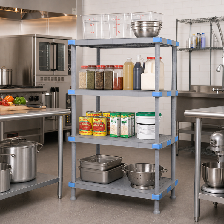 Product image #2 for Quantum Millenia 4-Shelf Stationary Starter Polymer Shelving Unit, 30"W x 18"D x 50"H, Gray