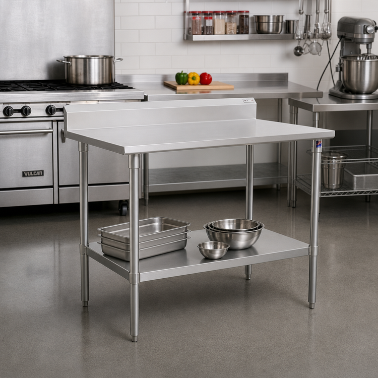 Product image #2 for John Boos Stallion 60 x 30-Inch 16-Gauge Stainless Steel Top Work Table with 5-Inch Backsplash, Safety Edge and Galvanized Undershelf