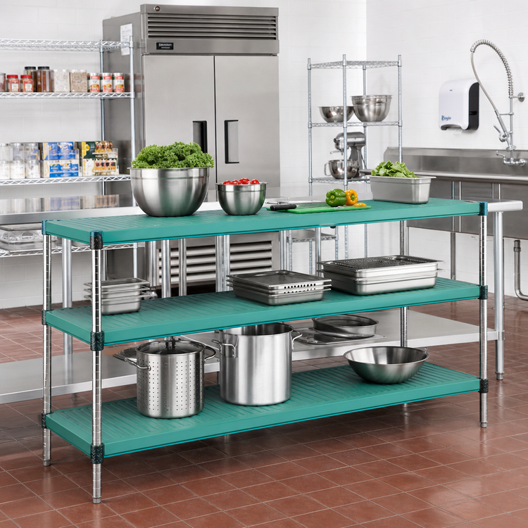 Product image #2 for Eagle Group QuadPLUS Solid Green Polymer Shelf Mat with Quad-Adjust Wire Frame, 72 x 24 Inches