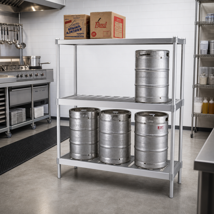 Product image #2 for Panco 3-Tier Aluminum Beer Keg Rack with General Storage Shelf, Holds 4 Kegs