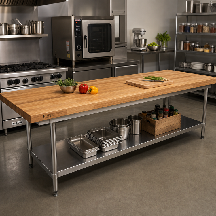Product image #2 for John Boos Appalachian 96" x 27" x 1-1/2" Blended Edge Grain Red Oak Island Countertop, Oil Finish