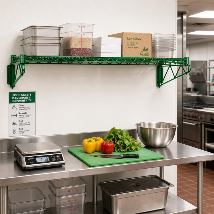 Product image #2 for Quantum Wall-Mount Cantilever Wire Shelf, 54 x 21 Inches, Green Epoxy Antimicrobial Finish