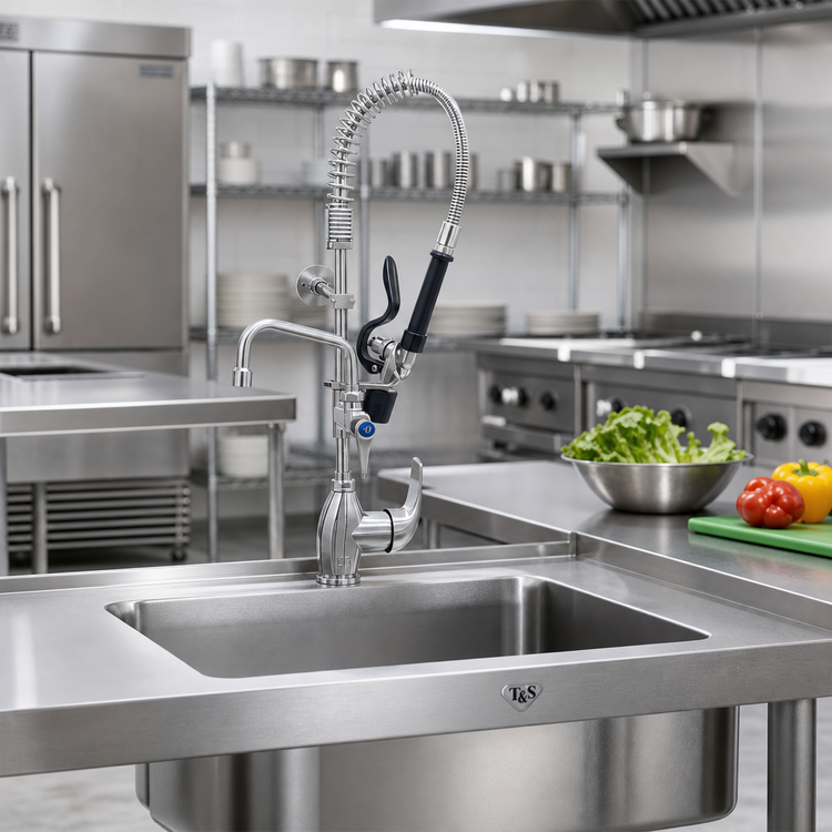 Product image #2 for T&S Brass Mini Pre-Rinse Unit, Single-Hole Deck Mount, 6-Inch Swing Nozzle