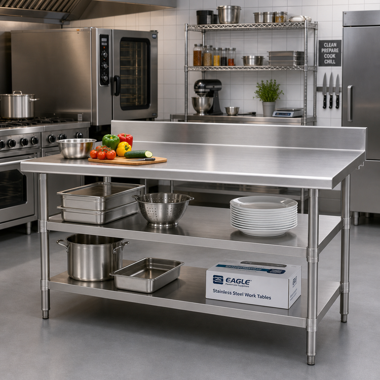 Product image #2 for Eagle Group 96-Inch x 24-Inch Adjustable 18/430 Stainless Steel Work Table Undershelf