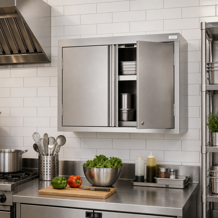 Product image #2 for 36 Inch Wall-Mounted Stainless Steel Storage Cabinet with Hinged Doors and Lock