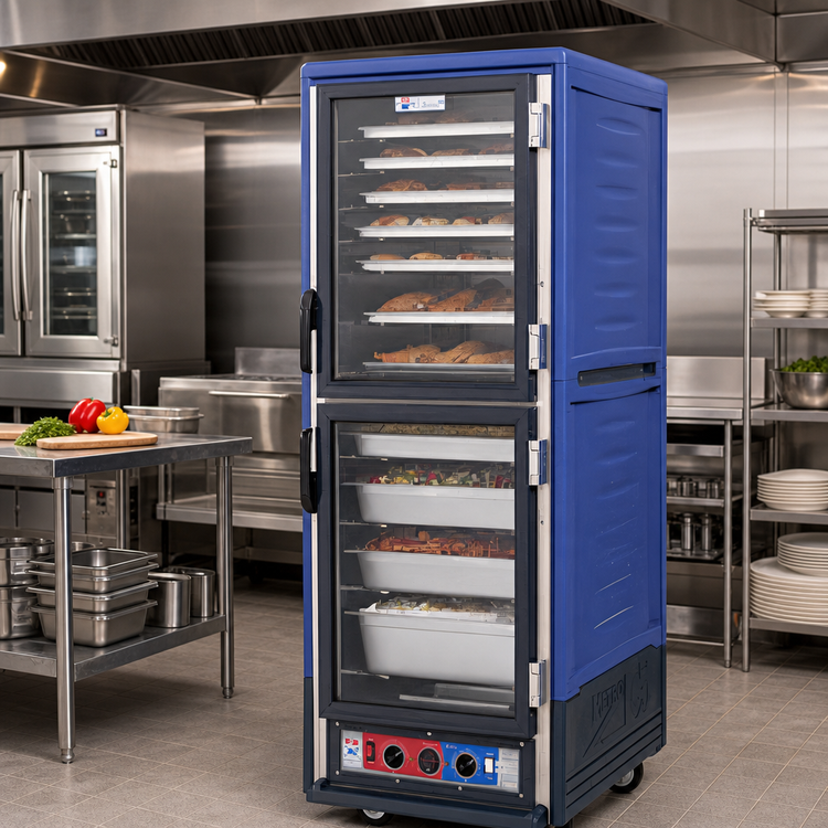 Product image #2 for Metro C5 3 Series Lower-Wattage Full Height Heated Holding Cabinet with Blue Insulation Armour, Dutch Clear Doors, and Fixed Wire Slides