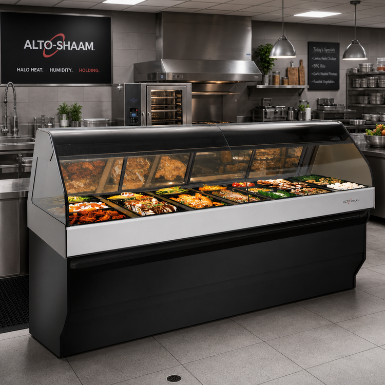 Product image #2 for Alto-Shaam Halo Heat 96-Inch Full-Service Hot Food Display Case with Curved Glass Front and Stationary Base