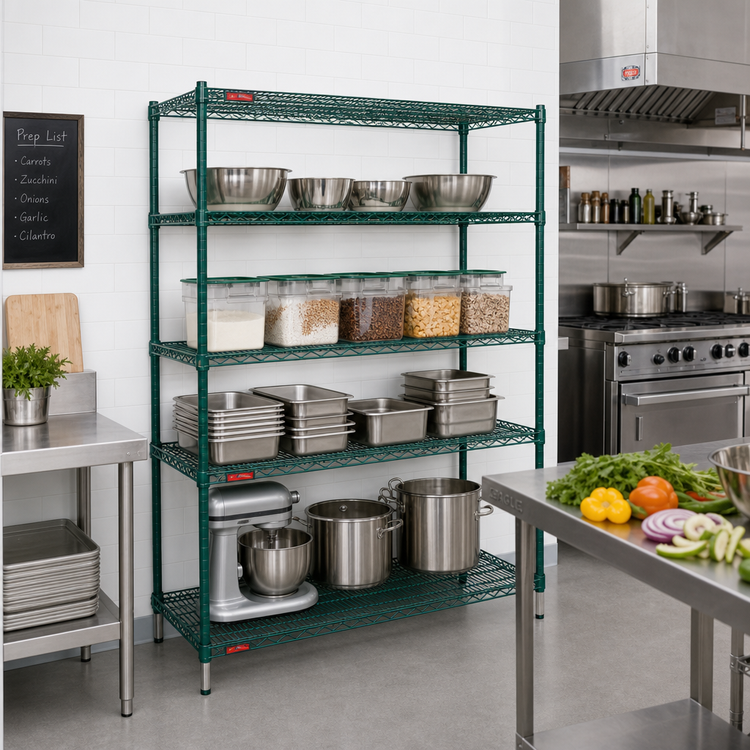 Product image #3 for Eagle Valu-Gard 4-Tier Double-Mat Wire Shelving Starter Unit, 48" W x 18" D x 63" H, Green Epoxy