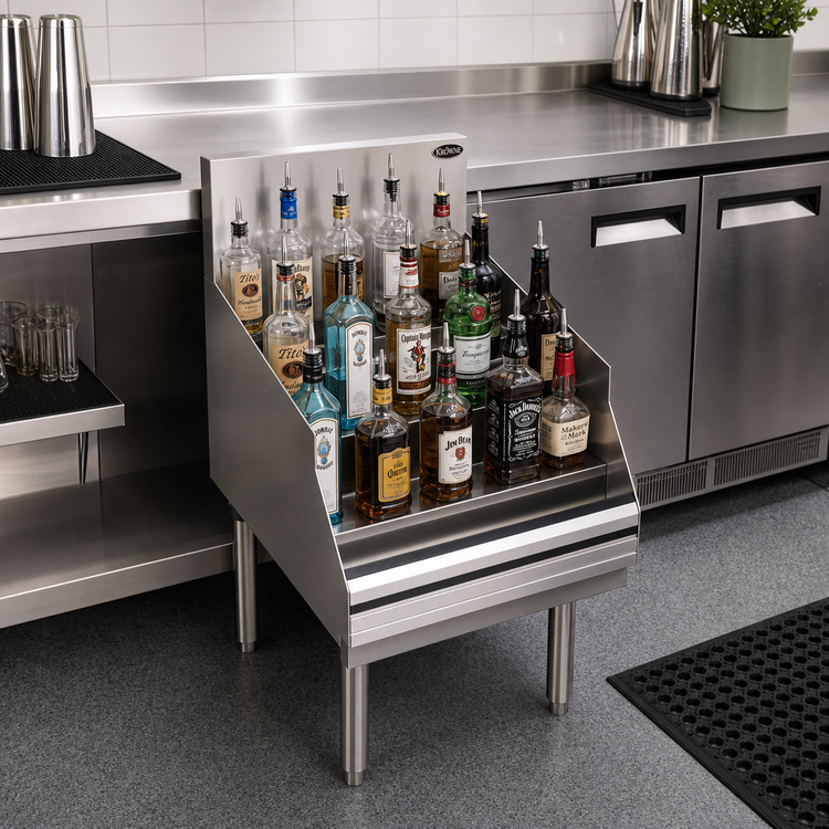 Product image #2 for Krowne Royal Series Freestanding Underbar Liquor Bottle Display Unit, 18 x 24 Inch, 16-Bottle Capacity, Stainless Steel