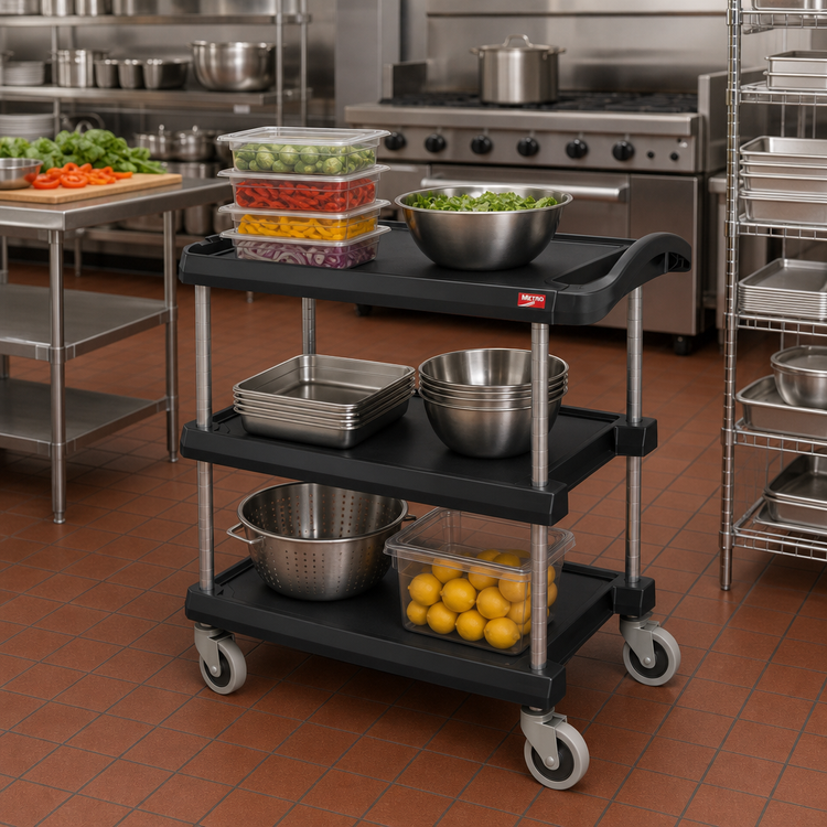 Product image #2 for Metro myCart Series 3-Shelf Polymer Utility Cart, Open Base, Black