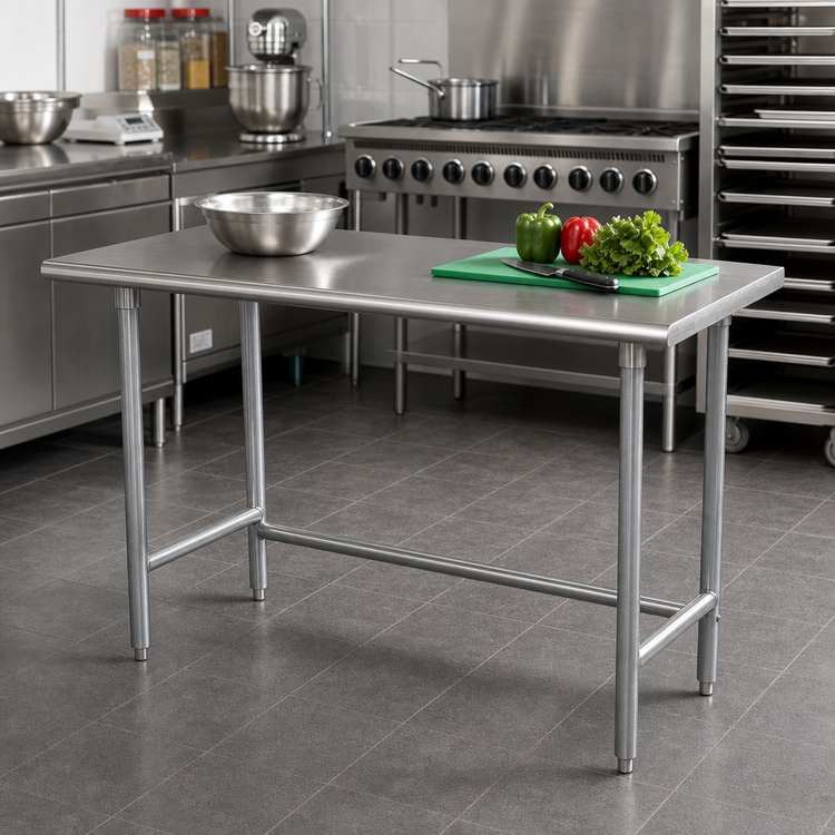 Product image #2 for Advance Tabco TAG-247 84-Inch x 24-Inch Flat Top Open Base Work Table with 430 Stainless Steel Top and Galvanized Legs