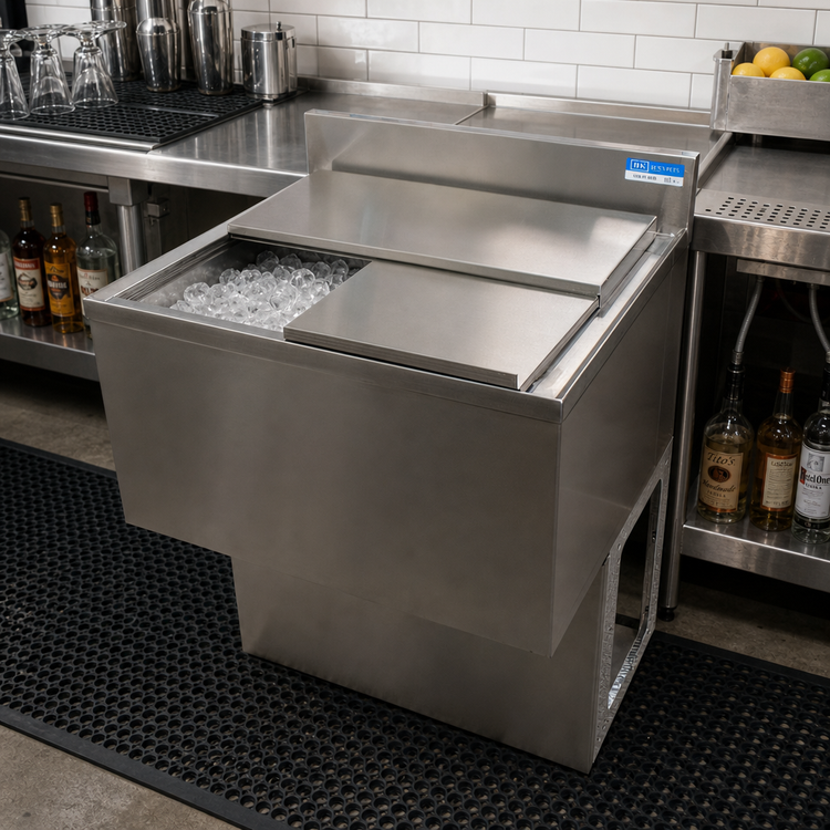 Product image #2 for BK Resources Underbar Ice Bin with Sliding Cover, 24 Inch x 21 Inch, 80 lb Capacity, Stainless Steel