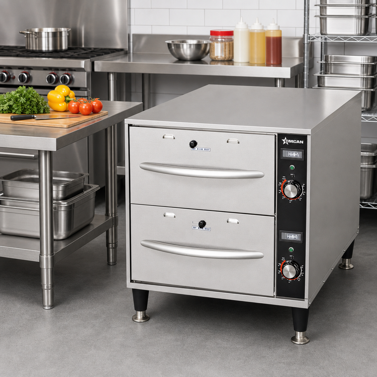 Product image #3 for Omcan USA Narrow Freestanding 2-Drawer Stainless Steel Warming Drawer