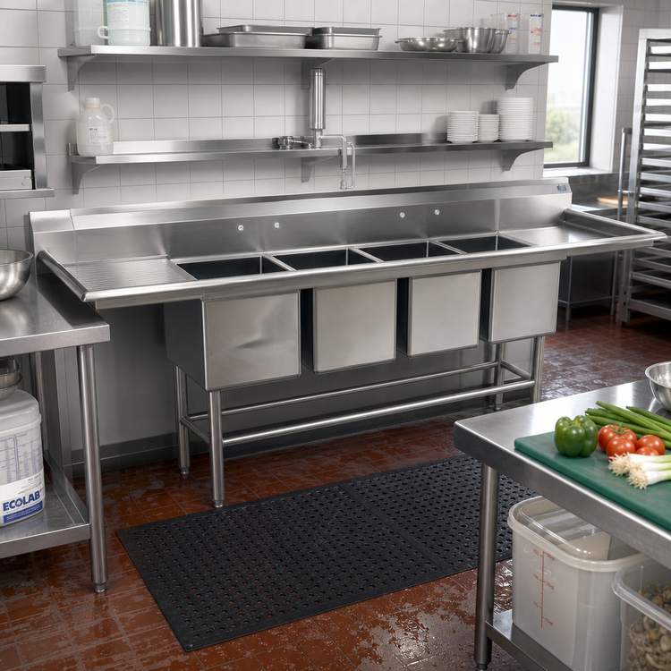 Product image #2 for Spec-Master FN Series 113.5-Inch Four-Compartment Stainless Steel Commercial Sink with Left Drainboard