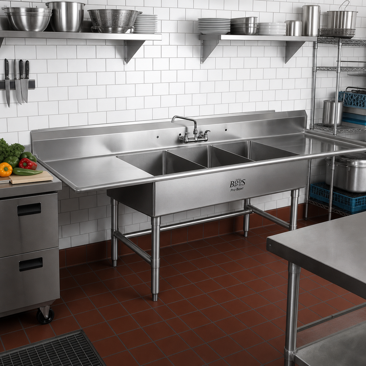 Product image #2 for John Boos Pro-Bowl 3-Compartment Platter Sink with Left and Right Drainboards