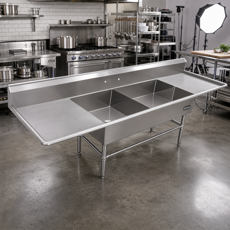 Product image #2 for John Boos Pro-Bowl 3-Compartment Platter Sink with Left and Right Drainboards