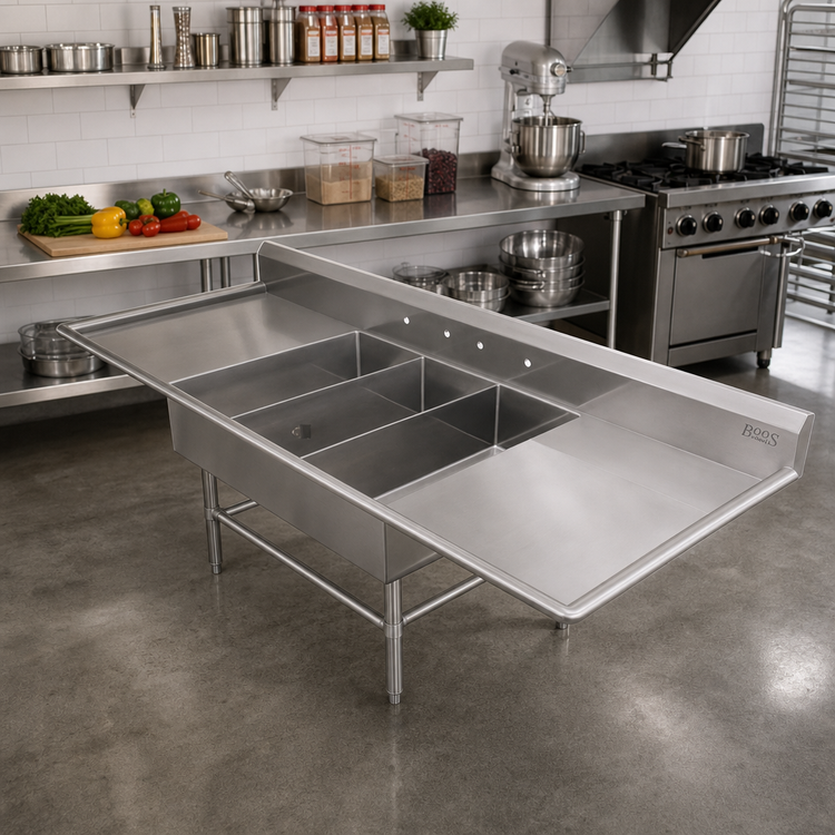 Product image #2 for John Boos Pro-Bowl 3-Compartment Platter Sink with Left and Right Drainboards