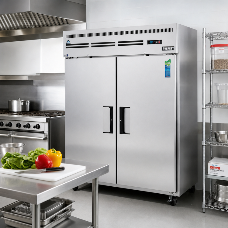 Product image #2 for Everest Refrigeration ESWF2 Two-Section Upright Reach-In Freezer, 55 Cu. Ft., Top-Mounted Self-Contained, Solid Locking Doors, Stainless Steel