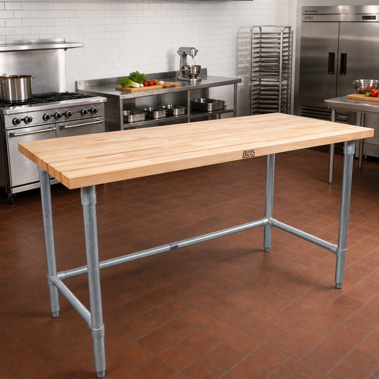 Product image #2 for John Boos 96" x 30" Wood Top Work Table with 1-1/2" Thick Edge-Grain Northern Hard Rock Maple Top and Galvanized Base
