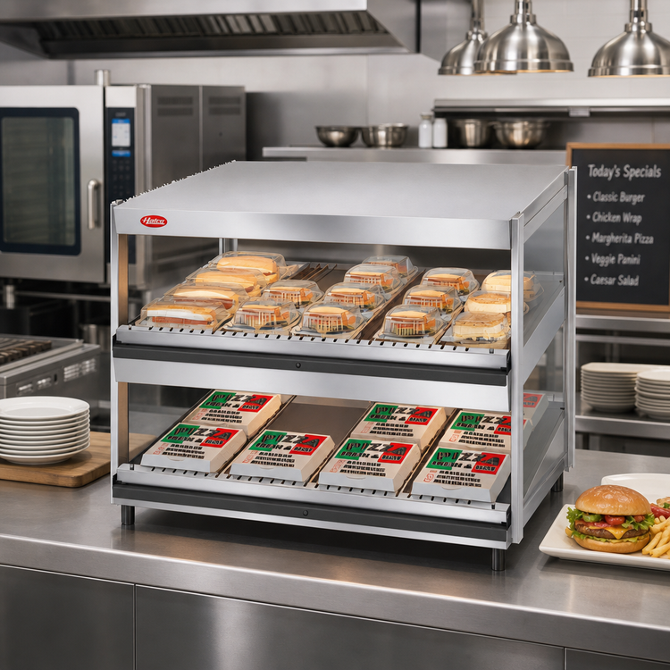 Product image #2 for Hatco Glo-Ray 41-Inch Countertop Pass-Thru Merchandising Warmer with 2 Slanted Shelves