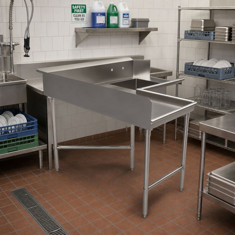Product image #2 for BK Resources Corner L-Shaped Soiled Dishtable with 20 x 20 x 8 Inch Welded Bowl, 60 x 48 Inch