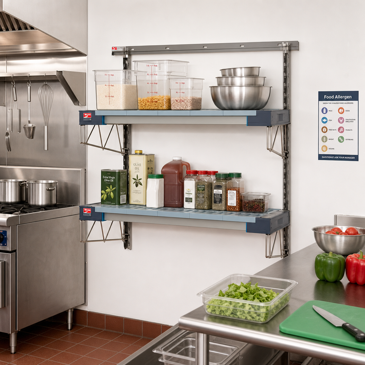 Product image #2 for Metro SmartWall Life Wall-Mounted Two-Shelf Starter Unit with 304 Stainless Steel Components and MetroMax 4 All-Polymer Shelves