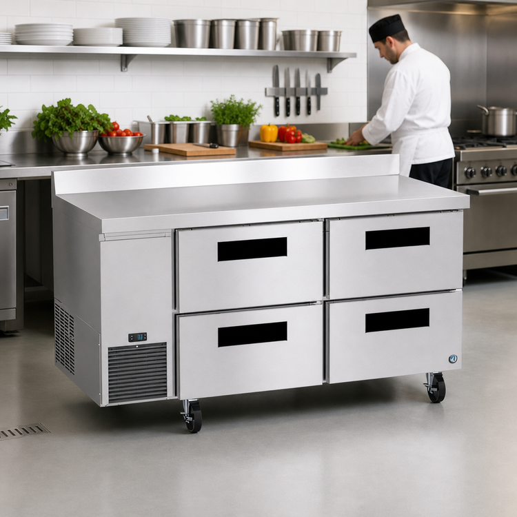 Product image #2 for Hoshizaki Steelheart 67-Inch 2-Section Worktop Refrigerator with 4 Drawers, Side-Mounted Self-Contained Refrigeration
