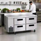 Thumbnail image #2 for Hoshizaki Steelheart WLR67B-D4 67-Inch 2-Section Worktop Refrigerator with 4 Drawers, Side-Mounted Self-Contained Refrigeration