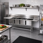 Thumbnail image #2 for Eagle Group Spec-Master FN2064-4-30R-14/3 4-Compartment Stainless Steel Sink, 30-Inch Right-Hand Drainboard, 14-Gauge, 9-1/2-Inch Backsplash