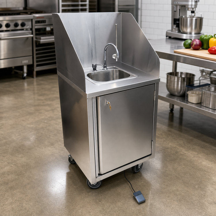 Product image #2 for BK Resources Mobile Self-Contained Cold Water Hand Wash Sink with 12 x 10 x 5-3/4 Bowl, Foot Switch, and Tanks