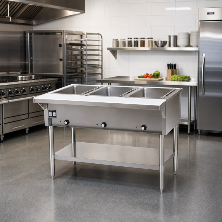 Product image #2 for Eagle Group Electric Open Base Hot Food Table, 48 Inch, 3 Dry Wells, 240V